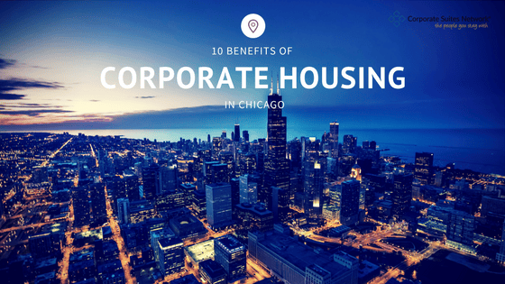 Aerial view of downtown Chicago at dusk with text overlay: 